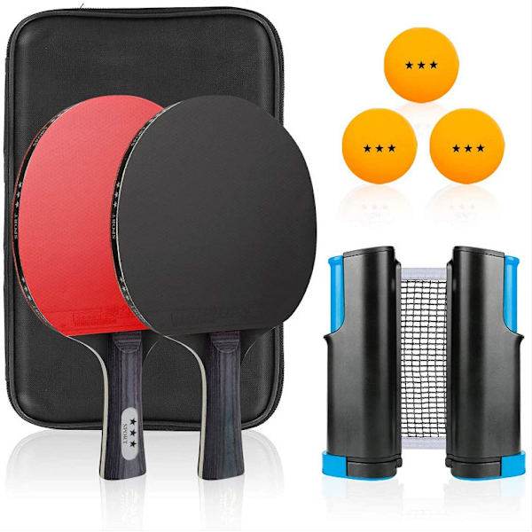 Bärbart bordtennisracketset 2 racketar 3 bollar 1 bordtennisnät professionellt pingisracket med dubbelt blixtlåsfodral
