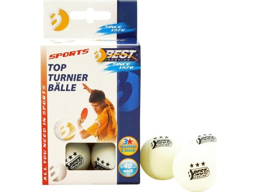 Best Sporting 6 vita bordtennisbollar 40mm diameter klass 3 träning BEST Sporting 23112