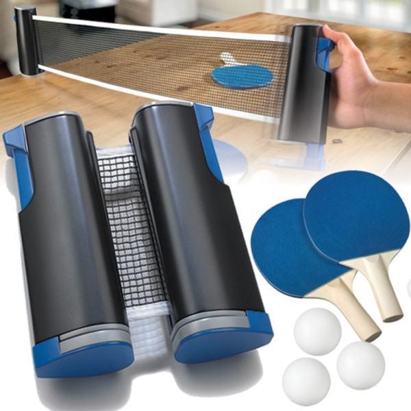 Bordtennisset med infällbart nät - Passar alla bord, portabelt pingis set[SL]