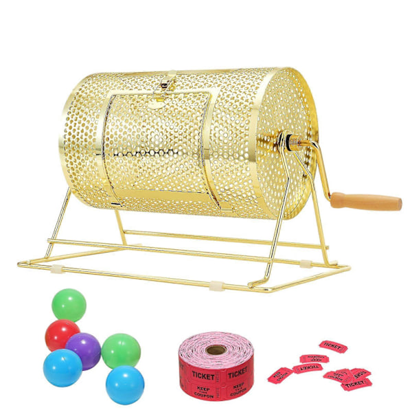 Lotteritrumma, 29,5 x 19 cm mässingspläterad lottbiljett snurrbur, rymmer 2500 biljetter eller 100 pingisbollar, för bingo-röstning{f99}